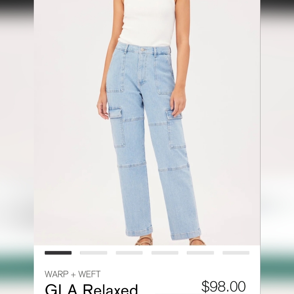 Malibu Relaxed Cargo Sz 25 100% Cotton Jeans ret $98 Warp+Weft